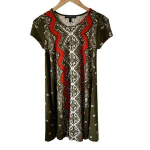 Derek Heart Dress Brown Orange Cream Print Knee Length Short Sleeve Small